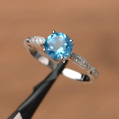 Round Cut Swiss Blue Topaz Wedding Rings - Palmary