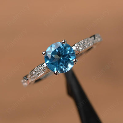 Round Cut Swiss Blue Topaz Wedding Rings - Palmary