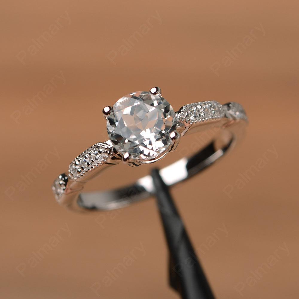 Round Cut White Topaz Wedding Rings - Palmary