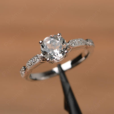 Round Cut White Topaz Wedding Rings - Palmary