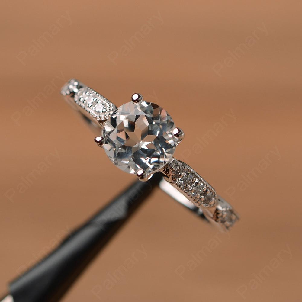 Round Cut White Topaz Wedding Rings - Palmary