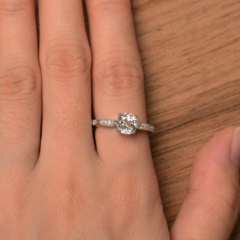 Round Cut White Topaz Wedding Rings - Palmary