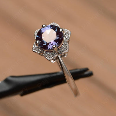 Round Cut Flower Alexandrite Engagement Rings - Palmary