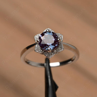 Round Cut Flower Alexandrite Engagement Rings - Palmary