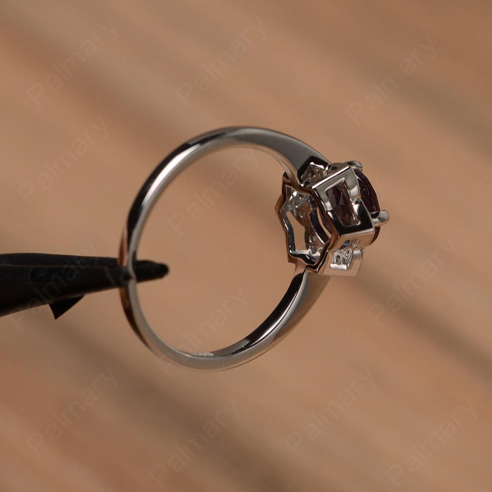 Round Cut Flower Alexandrite Engagement Rings - Palmary
