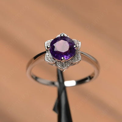 Round Cut Flower Amethyst Engagement Rings - Palmary