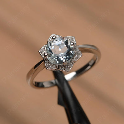 Round Cut Flower Aquamarine Engagement Rings - Palmary