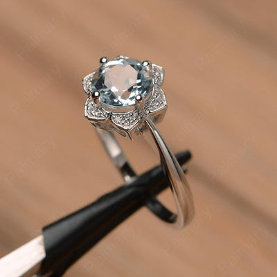 Round Cut Flower Aquamarine Engagement Rings - Palmary