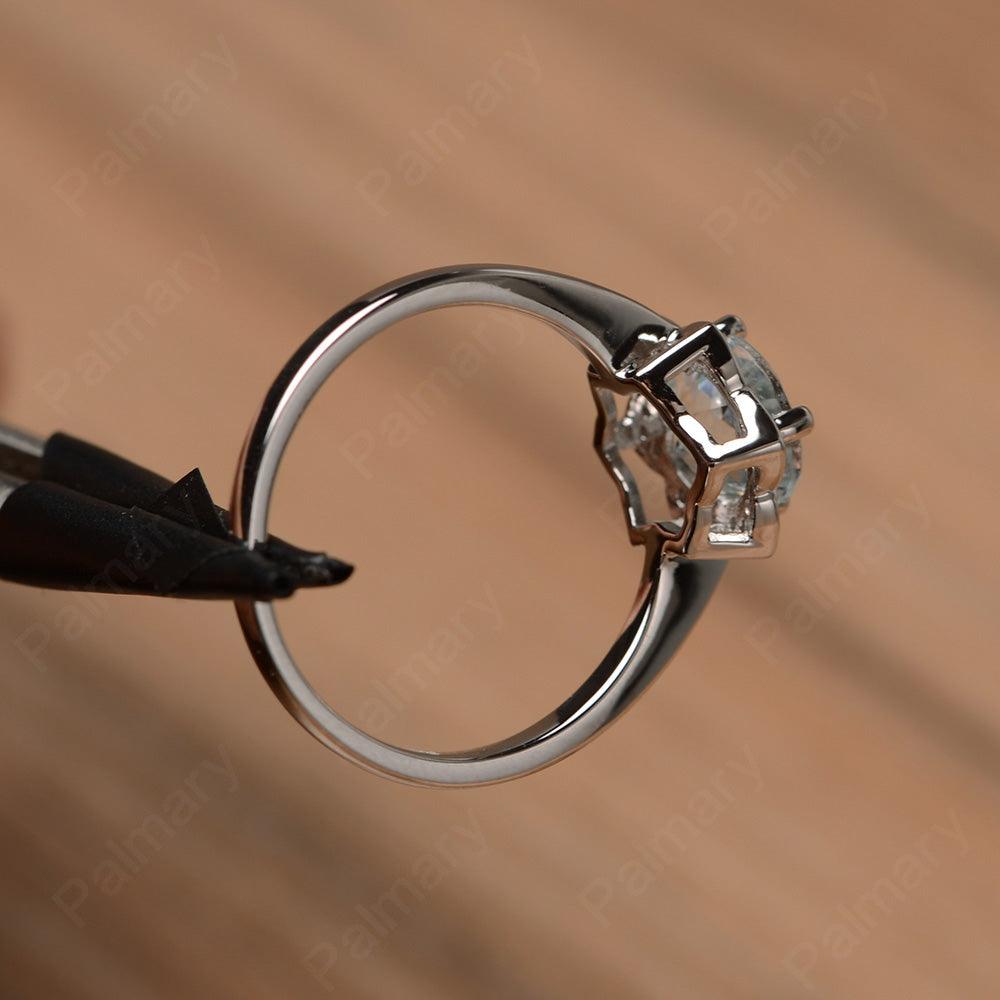 Round Cut Flower Aquamarine Engagement Rings - Palmary