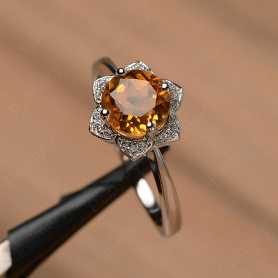Round Cut Flower Citrine Engagement Rings - Palmary