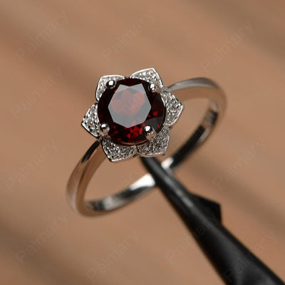 Round Cut Flower Garnet Engagement Rings - Palmary