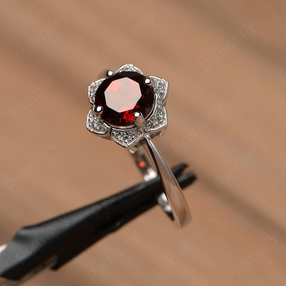 Round Cut Flower Garnet Engagement Rings - Palmary