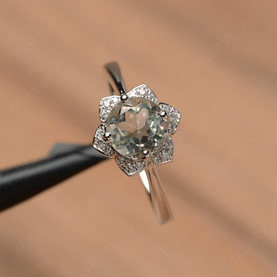 Round Cut Flower Green Amethyst Engagement Rings - Palmary