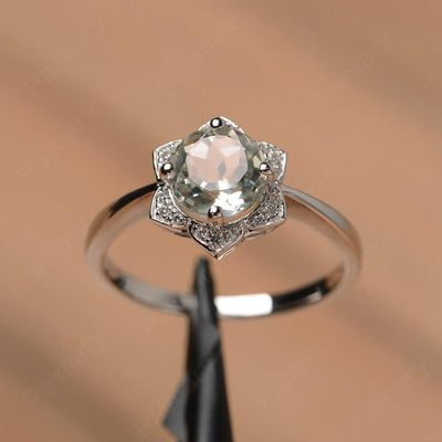 Round Cut Flower Green Amethyst Engagement Rings - Palmary
