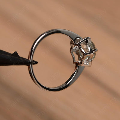 Round Cut Flower Green Amethyst Engagement Rings - Palmary