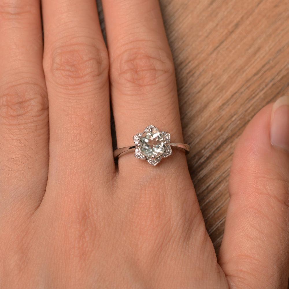 Round Cut Flower Green Amethyst Engagement Rings - Palmary