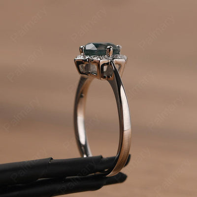 Round Cut Flower Moss Agate Engagement Rings - Palmary