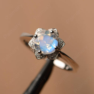 Round Cut Flower Moonstone Engagement Rings - Palmary