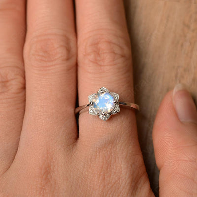 Round Cut Flower Moonstone Engagement Rings - Palmary