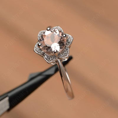 Round Cut Flower Morganite Engagement Rings - Palmary