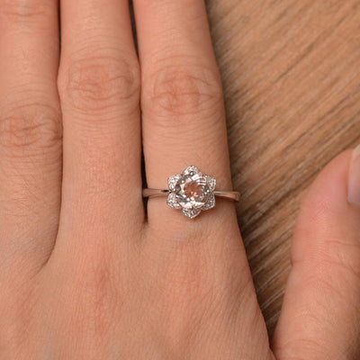 Round Cut Flower Morganite Engagement Rings - Palmary