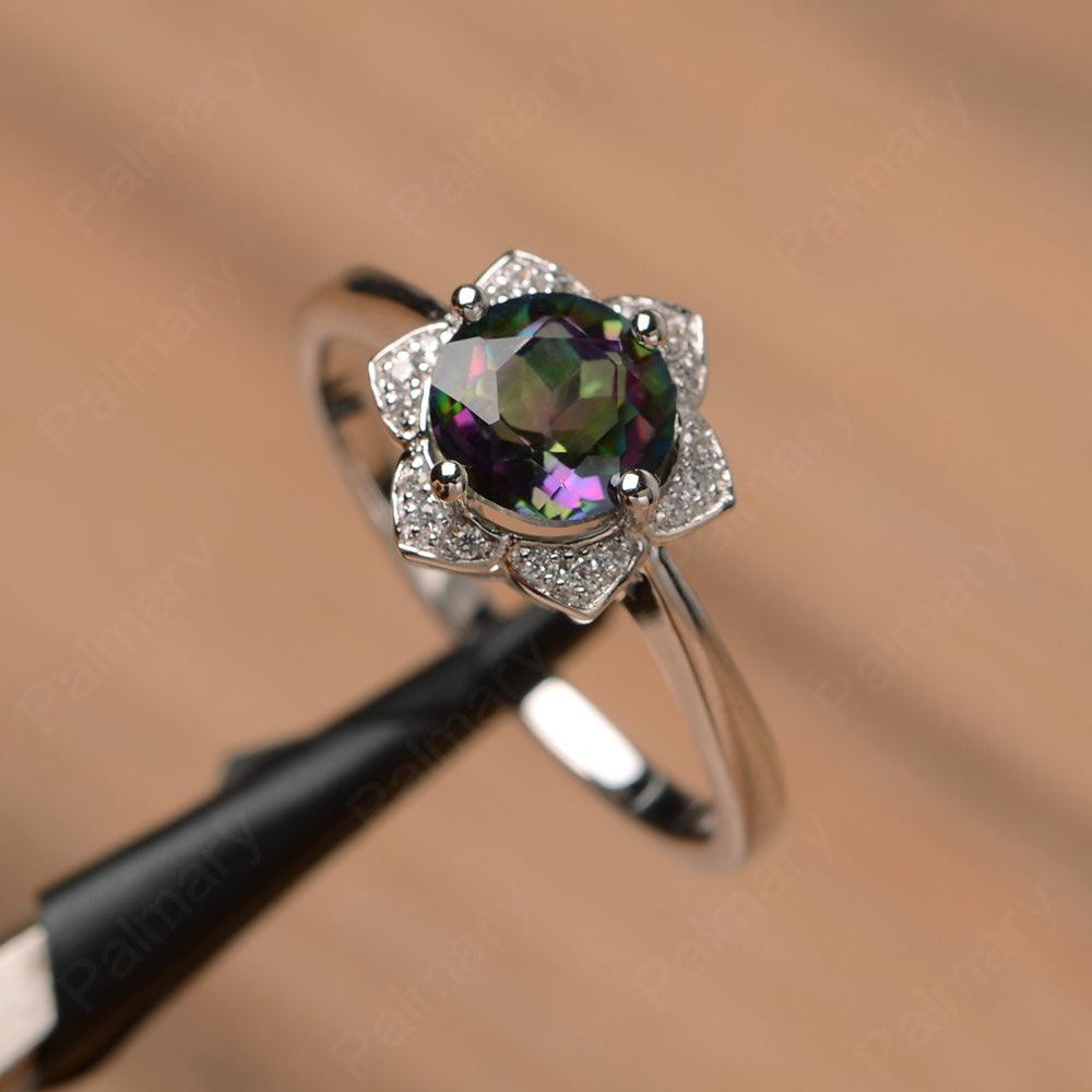 Round Cut Flower Mystic Topaz Engagement Rings - Palmary