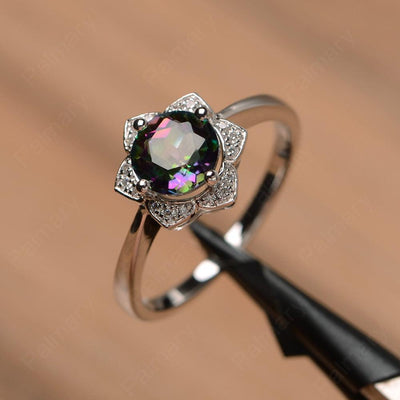 Round Cut Flower Mystic Topaz Engagement Rings - Palmary