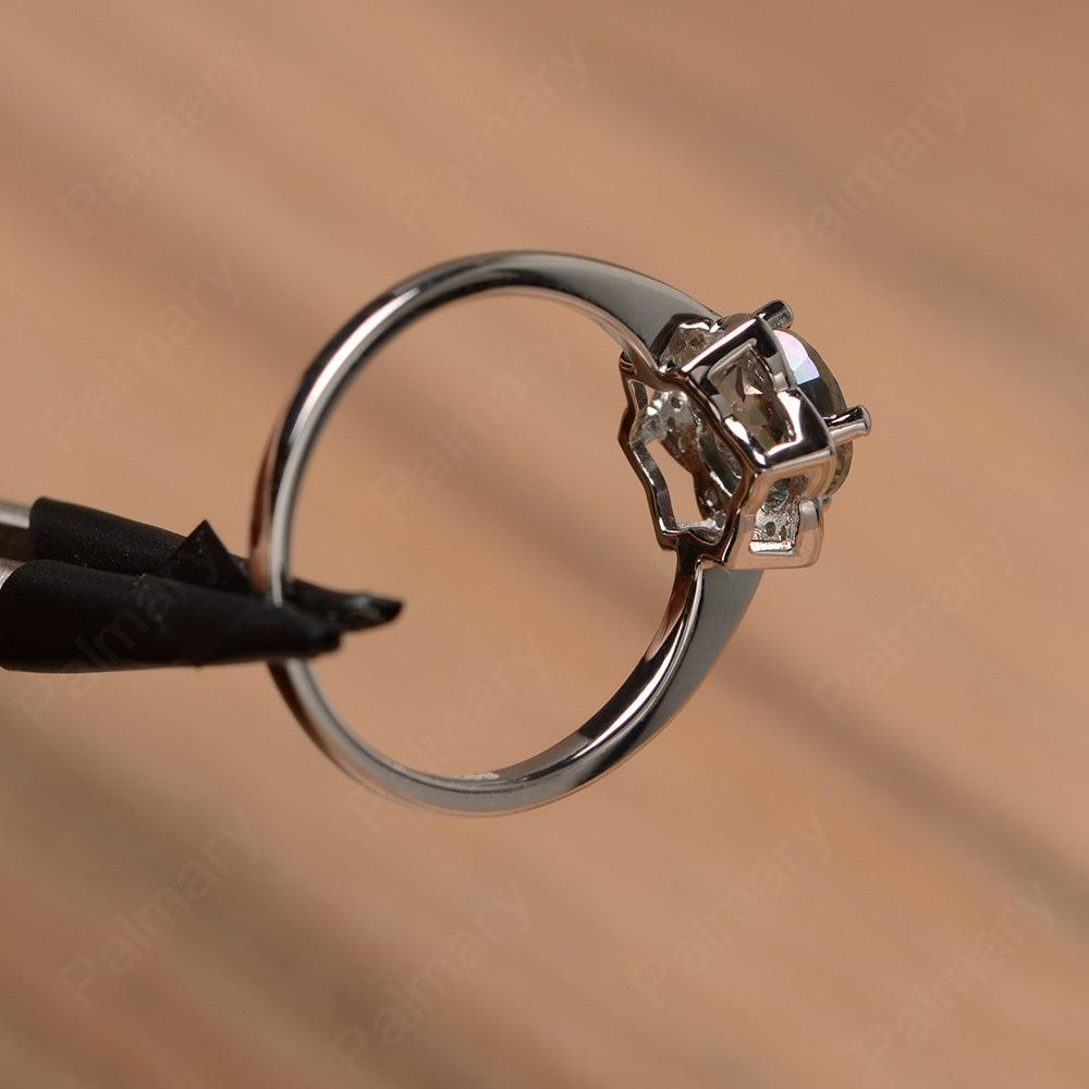 Round Cut Flower Mystic Topaz Engagement Rings - Palmary