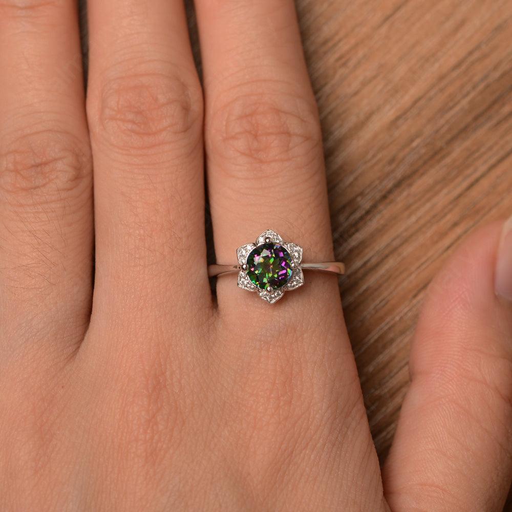 Round Cut Flower Mystic Topaz Engagement Rings - Palmary