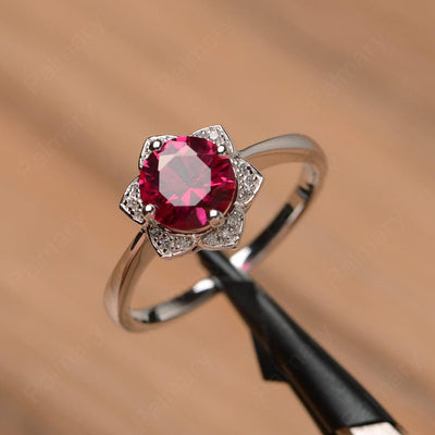 Round Cut Flower Ruby Engagement Rings - Palmary