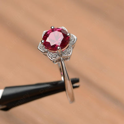 Round Cut Flower Ruby Engagement Rings - Palmary