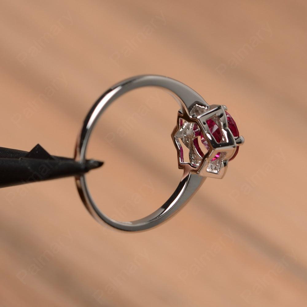 Round Cut Flower Ruby Engagement Rings - Palmary