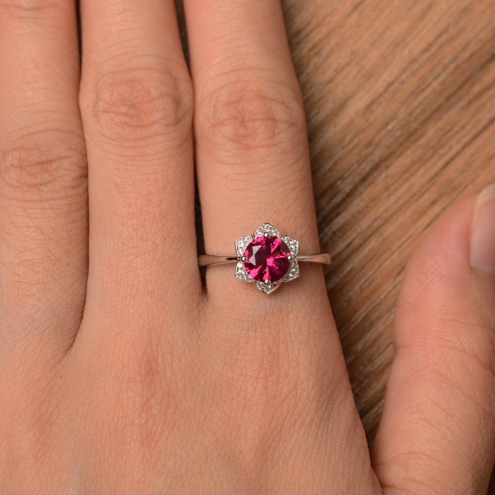 Round Cut Flower Ruby Engagement Rings - Palmary