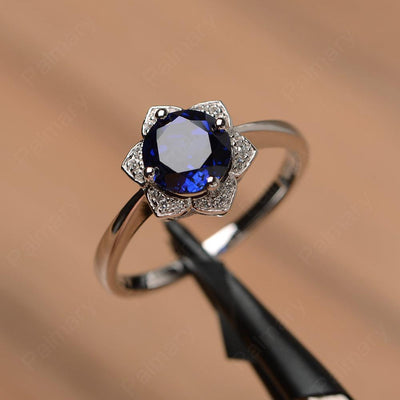 Round Cut Flower Sapphire Engagement Rings - Palmary
