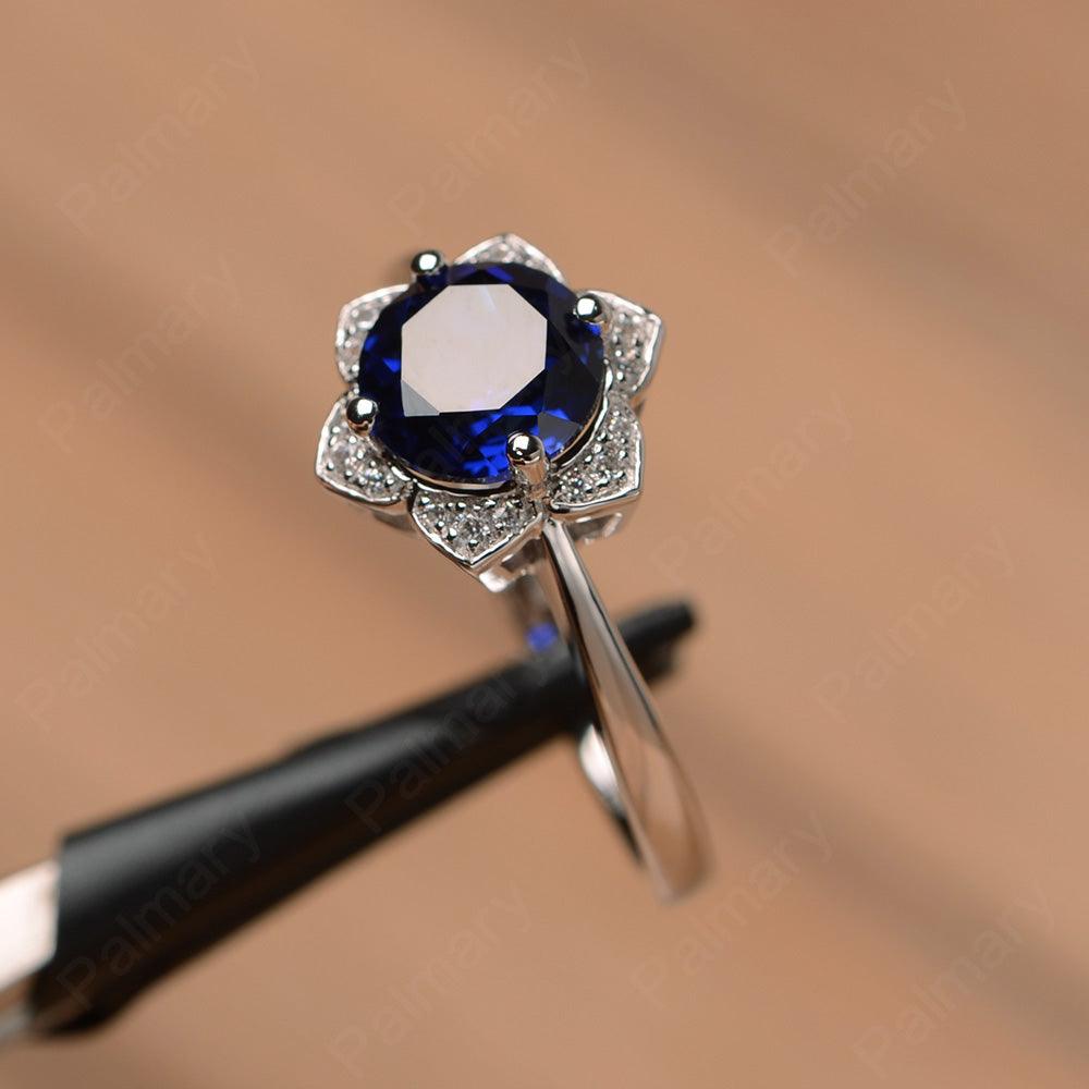 Round Cut Flower Sapphire Engagement Rings - Palmary