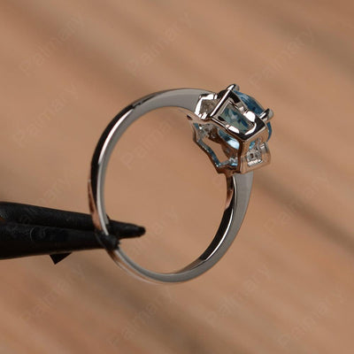 Round Cut Flower Swiss Blue Topaz Engagement Rings - Palmary