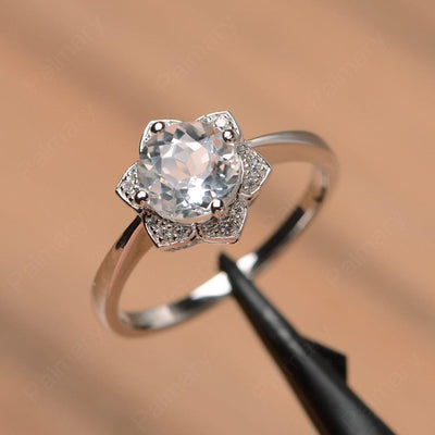 Round Cut Flower White Topaz Engagement Rings - Palmary
