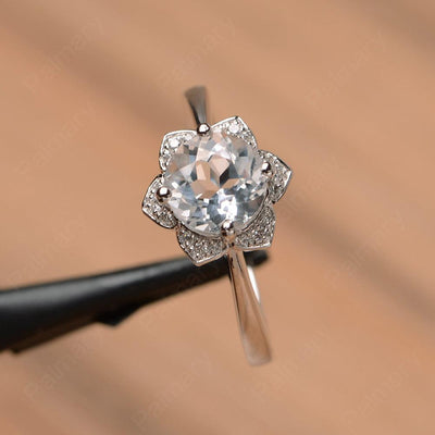 Round Cut Flower White Topaz Engagement Rings - Palmary