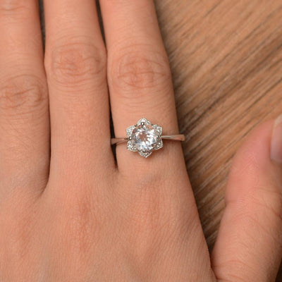 Round Cut Flower White Topaz Engagement Rings - Palmary