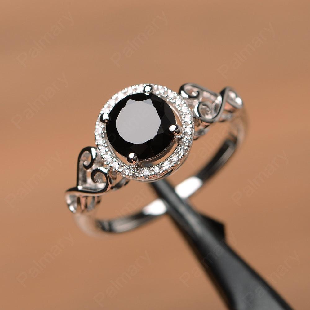 Vintage Black Spinel Halo Engagement Rings - Palmary