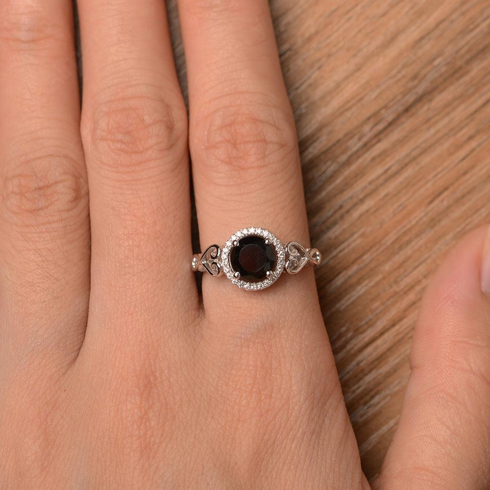 Vintage Black Spinel Halo Engagement Rings - Palmary