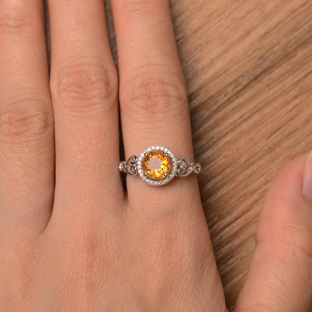 Vintage Citrine Halo Engagement Rings - Palmary