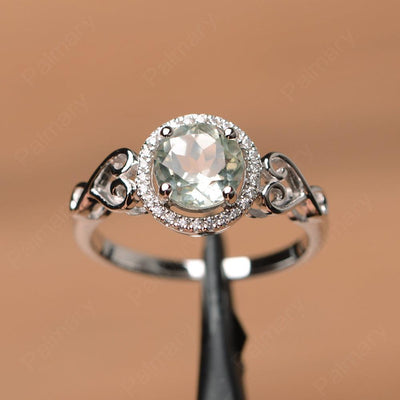 Vintage Green Amethyst Halo Engagement Rings - Palmary