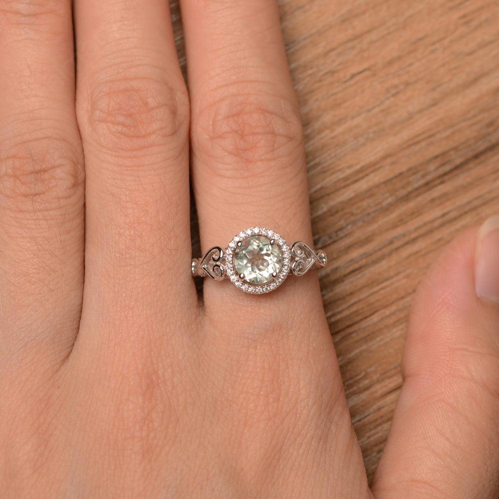 Vintage Green Amethyst Halo Engagement Rings - Palmary