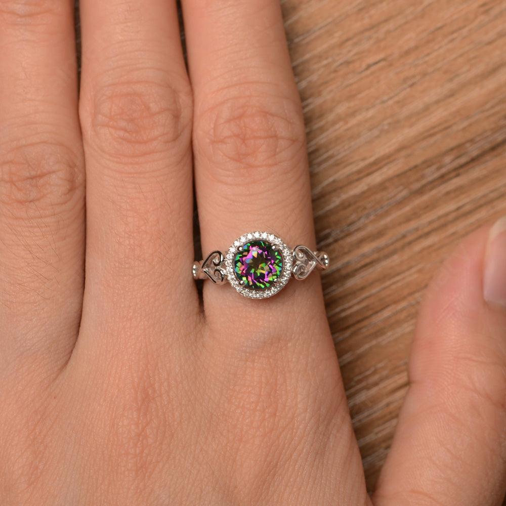 Vintage Mystic Topaz Halo Engagement Rings - Palmary