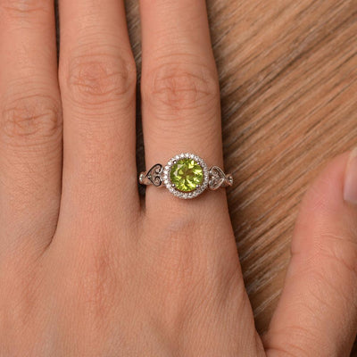Vintage Peridot Halo Engagement Rings - Palmary