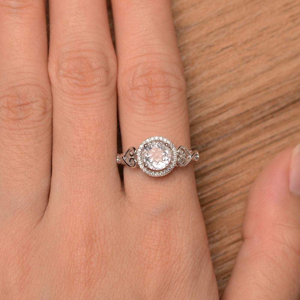 Vintage White Topaz Halo Engagement Rings - Palmary