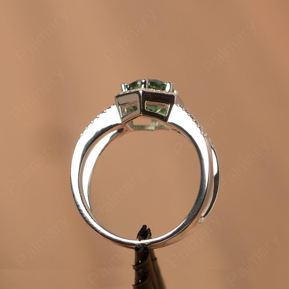 Hexagon Shaped Split Green Sapphire Halo Rings - Palmary