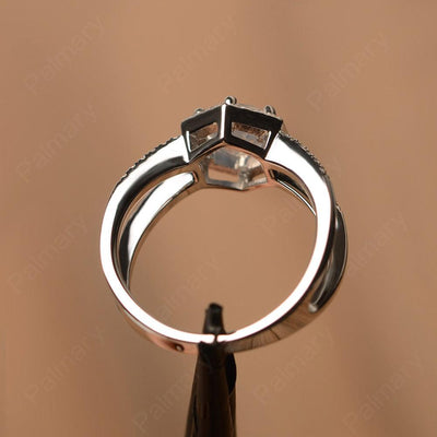 Hexagon Shaped Split Moonstone Halo Rings - Palmary