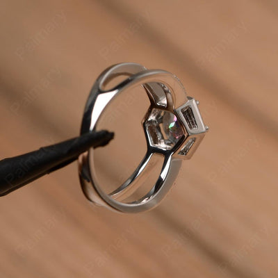 Hexagon Shaped Split Mystic Topaz Halo Rings - Palmary